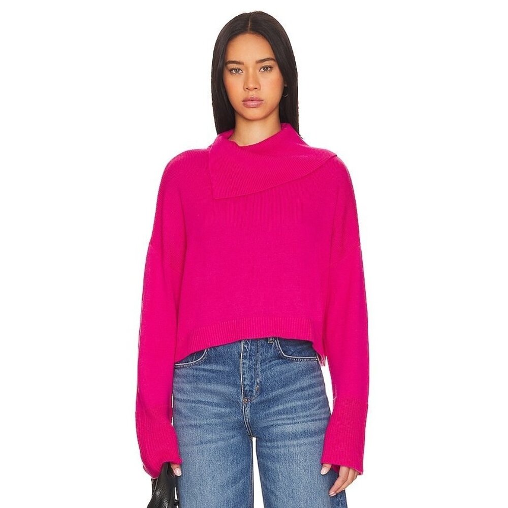 525 Lily Split Turtleneck Sweater in Fuchsia Purple